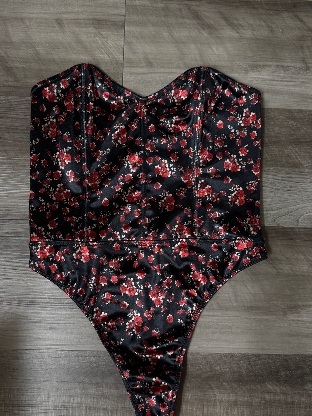 Forever 21 Black One-Piece Bodysuit with Red Floral Print